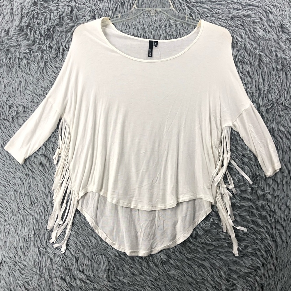 Ultra Flirt Shirt Womens Small White Fringe Detail Hi Low Top